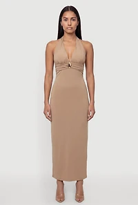 Metallic Detail Halter Maxi Dress