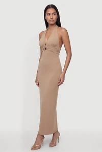 Metallic Detail Halter Maxi Dress
