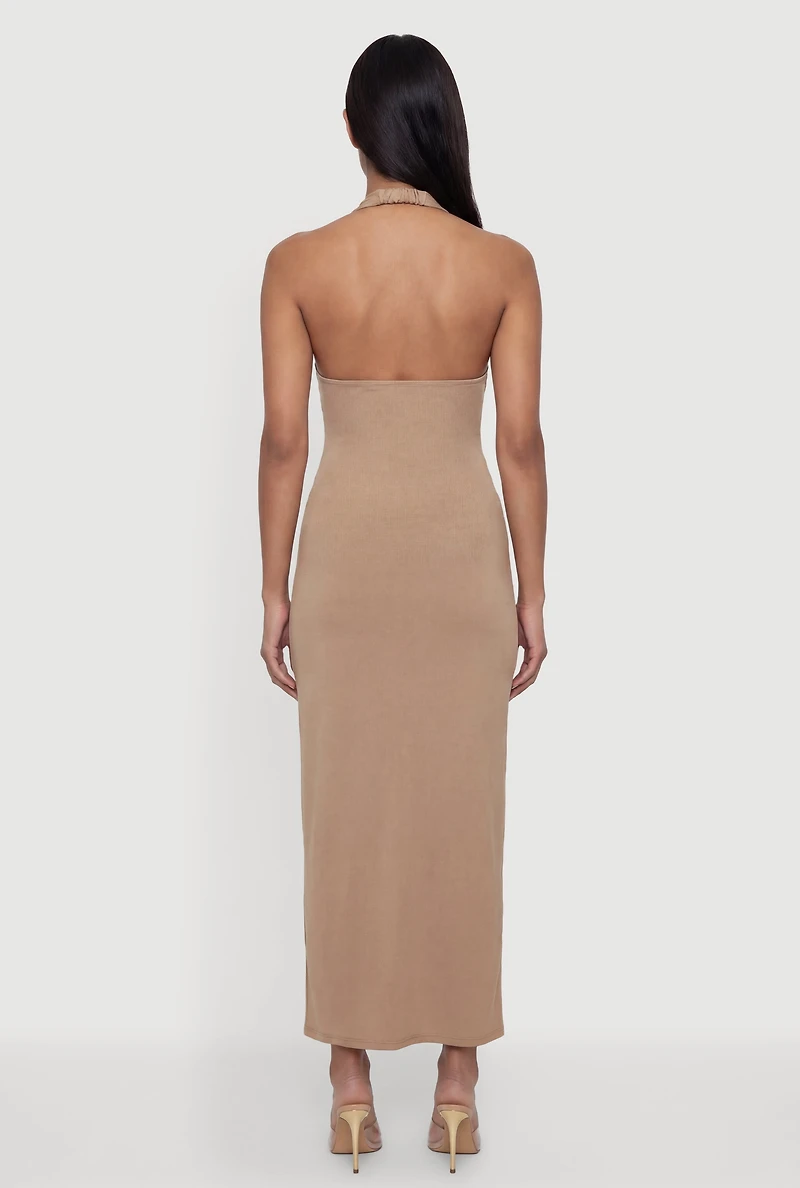 Metallic Detail Halter Maxi Dress