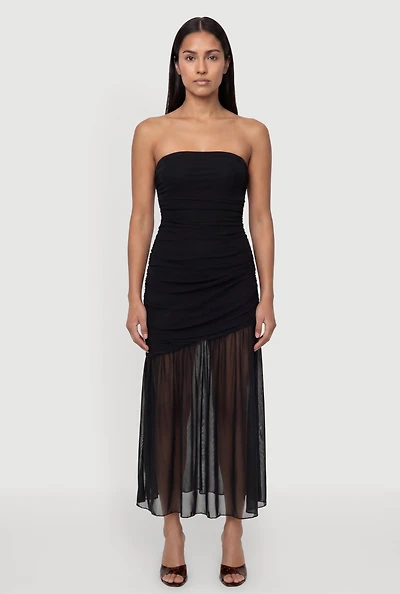 Ruched Side Layered Tube Maxi Dress