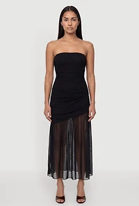 Ruched Side Layered Tube Maxi Dress