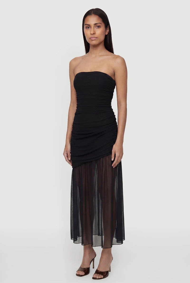 Ruched Side Layered Tube Maxi Dress
