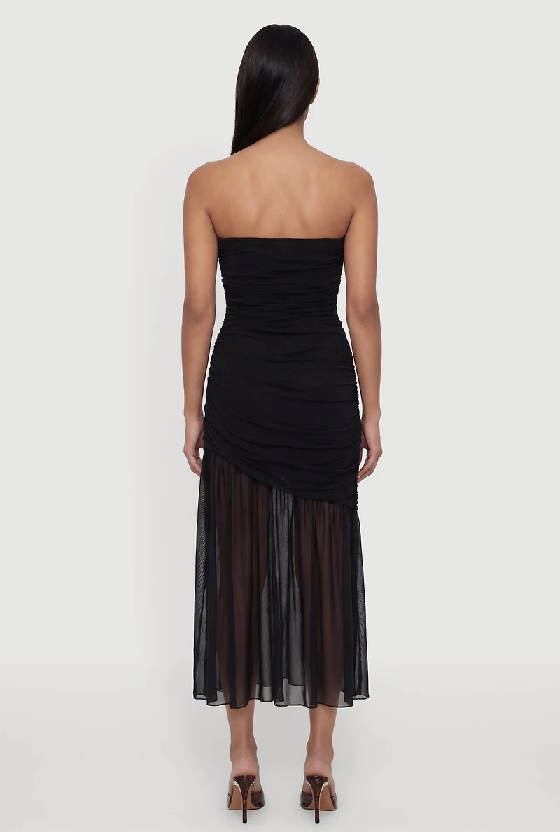 Ruched Side Layered Tube Maxi Dress