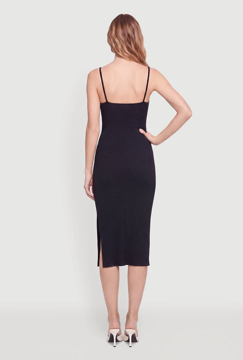 Rib Knit Sweetheart Neck Cami Midi Dress