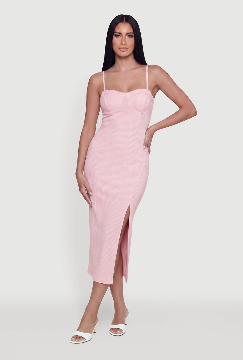 Rib Knit Sweetheart Neck Cami Midi Dress