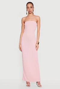 Textured Knit Back Slit Tube Maxi Dress