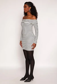 Womens Textured Knit Striped Off The Shoulder Dress, Multi, Size M