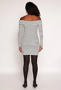 Womens Textured Knit Striped Off The Shoulder Dress, Multi, Size M