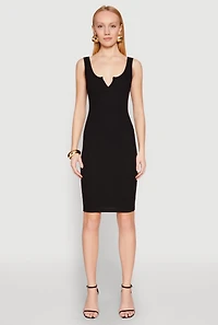 Ribbed Knit Notch Neck Dress