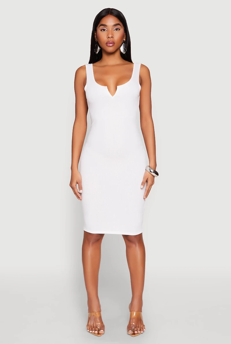 Ribbed Knit Notch Neck Dress