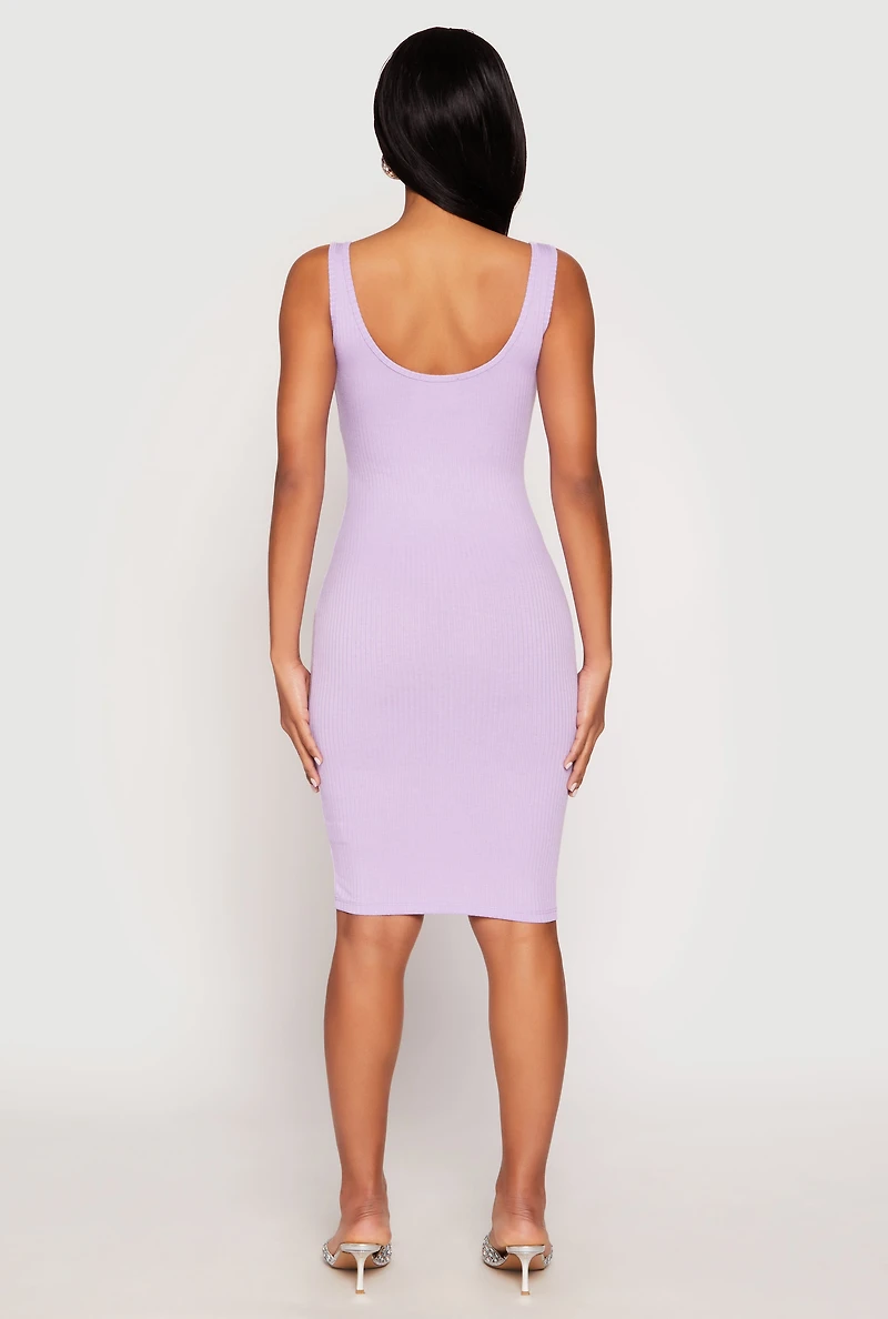 Ribbed Knit Notch Neck Dress