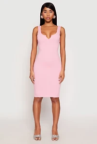 Ribbed Knit Notch Neck Dress