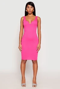 Ribbed Knit Notch Neck Dress