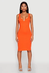 Ribbed Knit Notch Neck Dress