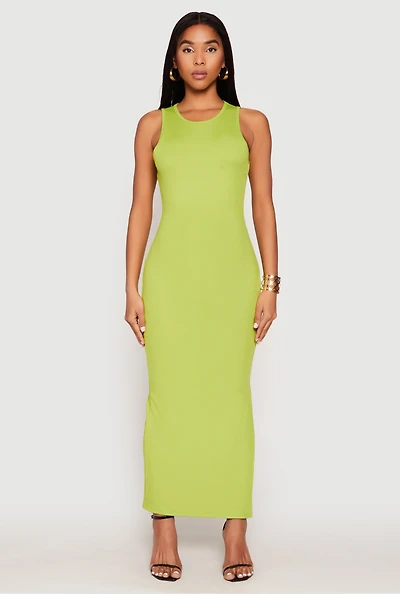 Ribbed Knit Side Slit Tank Maxi Dress