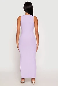 Womens Ribbed Knit Side Slit Tank Maxi Dress, M
