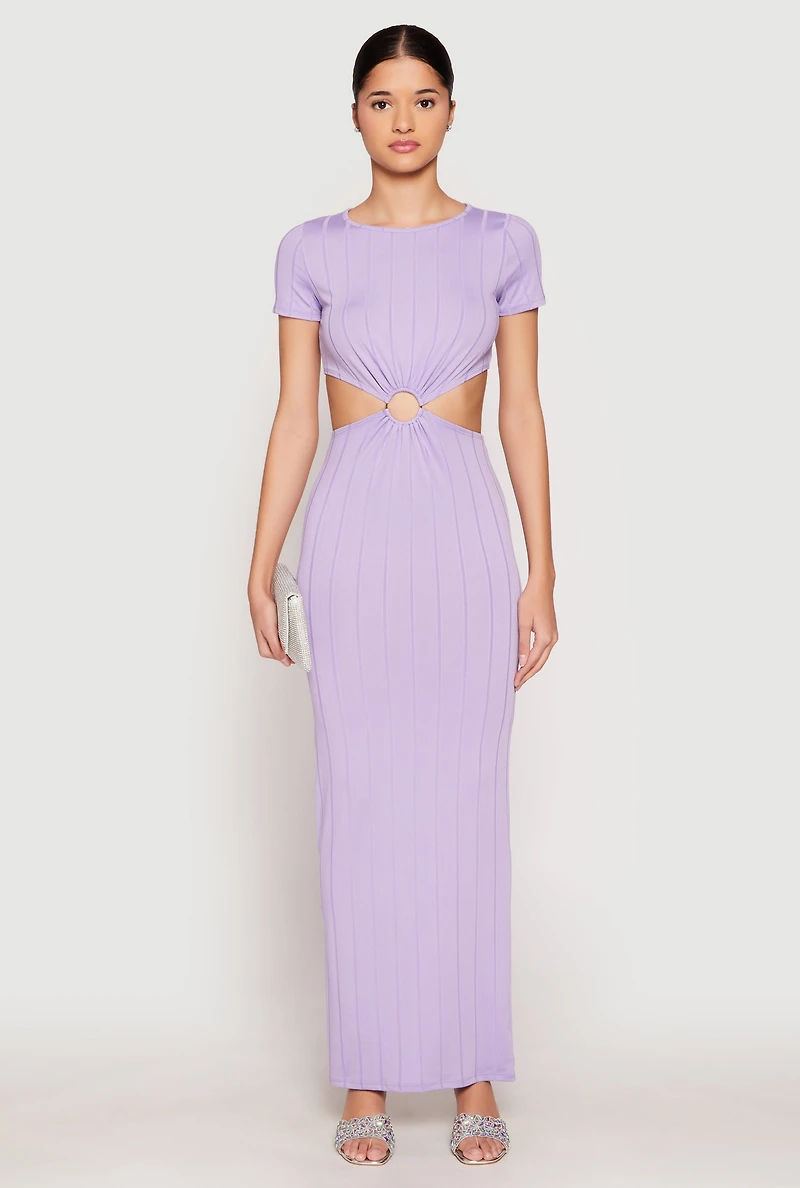 Ribbed Knit O Ring Cut Out Maxi Dress