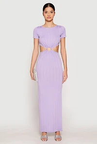 Ribbed Knit O Ring Cut Out Maxi Dress