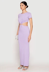 Womens Ribbed Knit O Ring Cut Out Maxi Dress, Purple, Size M