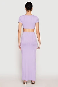 Womens Ribbed Knit O Ring Cut Out Maxi Dress, Purple, Size M