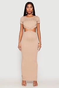 Ribbed Knit O Ring Cut Out Maxi Dress
