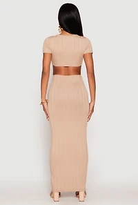 Womens Ribbed Knit O Ring Cut Out Maxi Dress, Beige, Size M