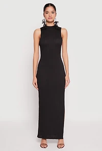 Womens Textured Knit Turtleneck Maxi Dress, Black, Size M