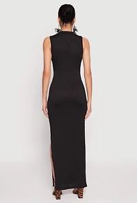 Womens Textured Knit Turtleneck Maxi Dress, Black, Size M