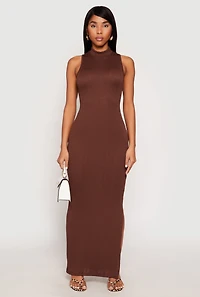 Womens Textured Knit Turtleneck Maxi Dress, Brown, Size M