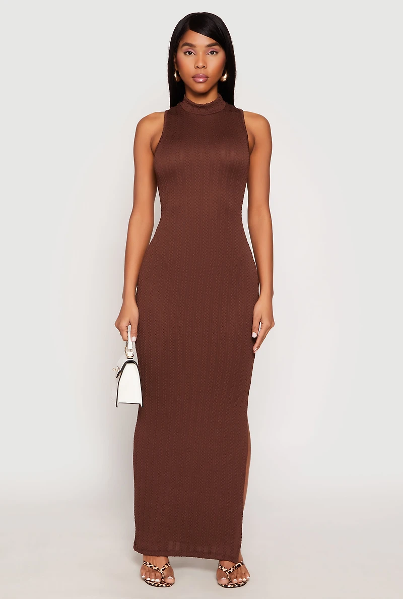 Textured Knit Mock Neck Maxi Dress