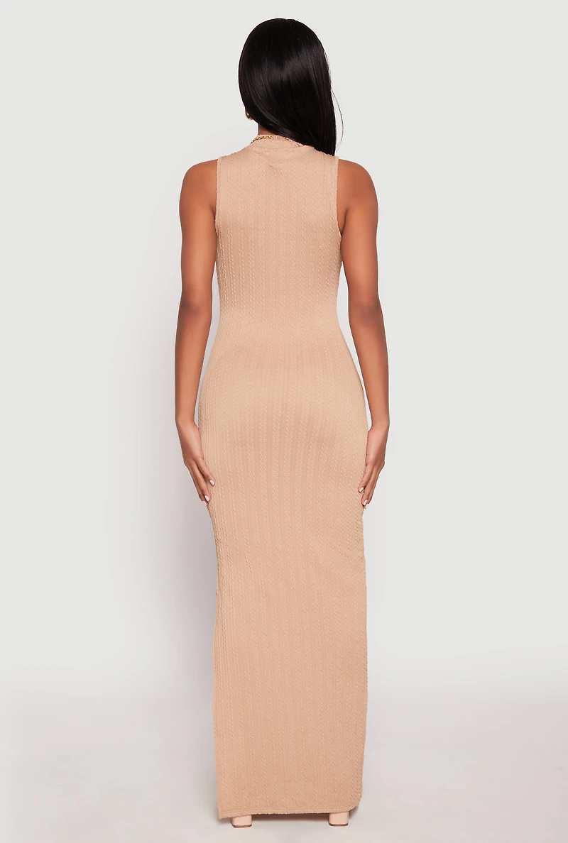 Womens Textured Knit Turtleneck Maxi Dress,
