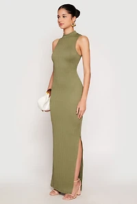 Womens Textured Knit Turtleneck Maxi Dress, Green,