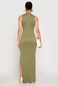 Womens Textured Knit Turtleneck Maxi Dress, Green,