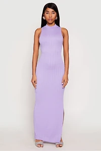 Womens Textured Knit Turtleneck Maxi Dress, Purple, Size M