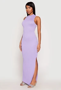 Womens Textured Knit Turtleneck Maxi Dress, Purple, Size M