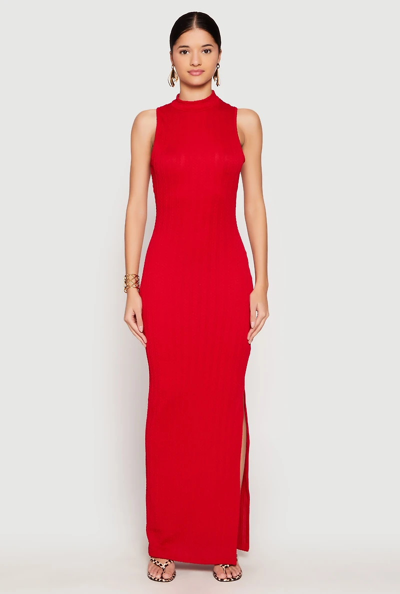 Textured Knit Mock Neck Maxi Dress