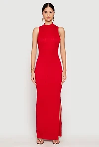 Textured Knit Mock Neck Maxi Dress