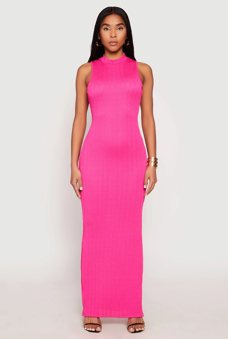 Textured Knit Mock Neck Maxi Dress