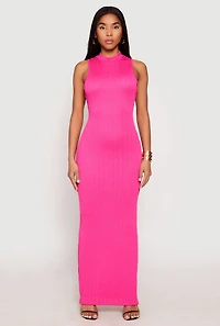 Textured Knit Mock Neck Maxi Dress