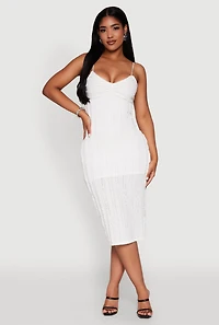 Womens Crochet Detail Slit Back Cami Bodycon Dress, White, Size M