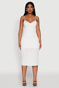 Womens Crochet Detail Slit Back Cami Bodycon Dress, White, Size M