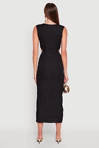 Womens Textured Knit Metallic Detail Front Slit Midi Dress, Black, Size S