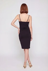 Ruched Sweetheart Midi Dress with Seashell Pendant