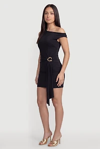 Belted Front One Shoulder Mini Dress