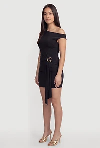 Belted Front One Shoulder Mini Dress