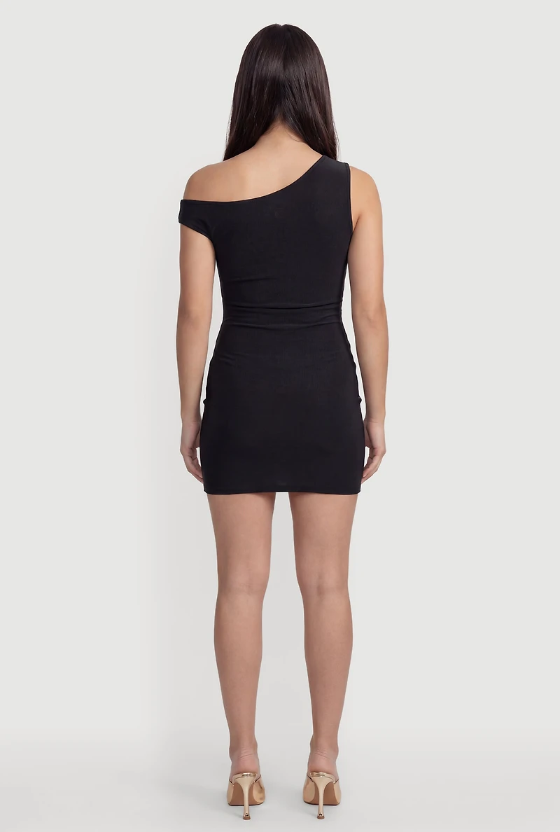 Belted Front One Shoulder Mini Dress
