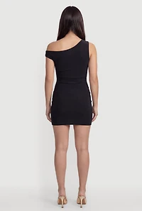 Belted Front One Shoulder Mini Dress