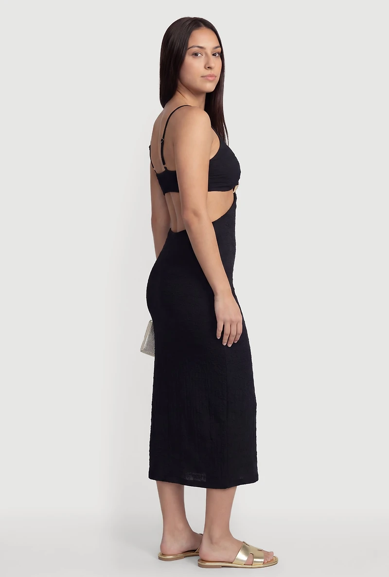 Metallic Starfish Detail Keyhole V Neck Midi Dress