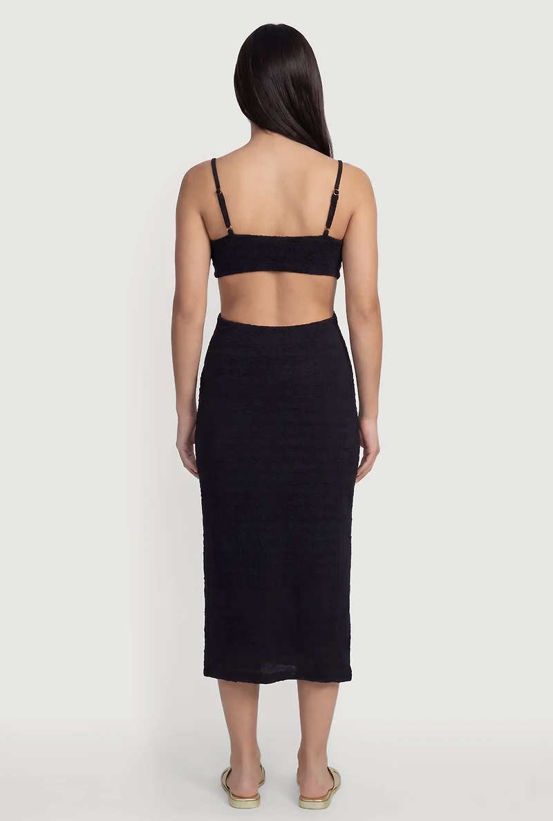 Metallic Starfish Detail Keyhole V Neck Midi Dress