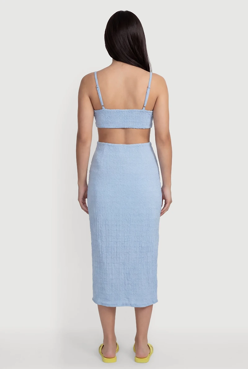 Metallic Starfish Detail Keyhole V Neck Midi Dress